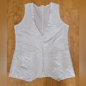 EUC VINTAGE White Elegance satin silk embroidered lace vest